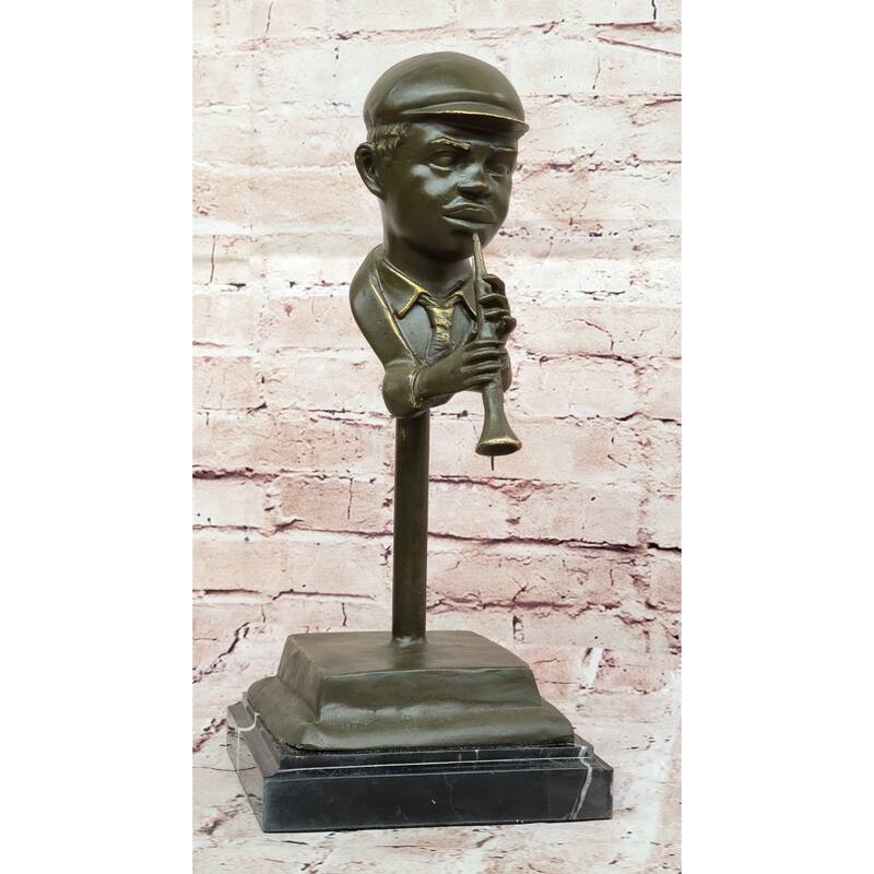 Clarinet Player Bronze Sculpture – Jazz Musician Figurine On Marble Base