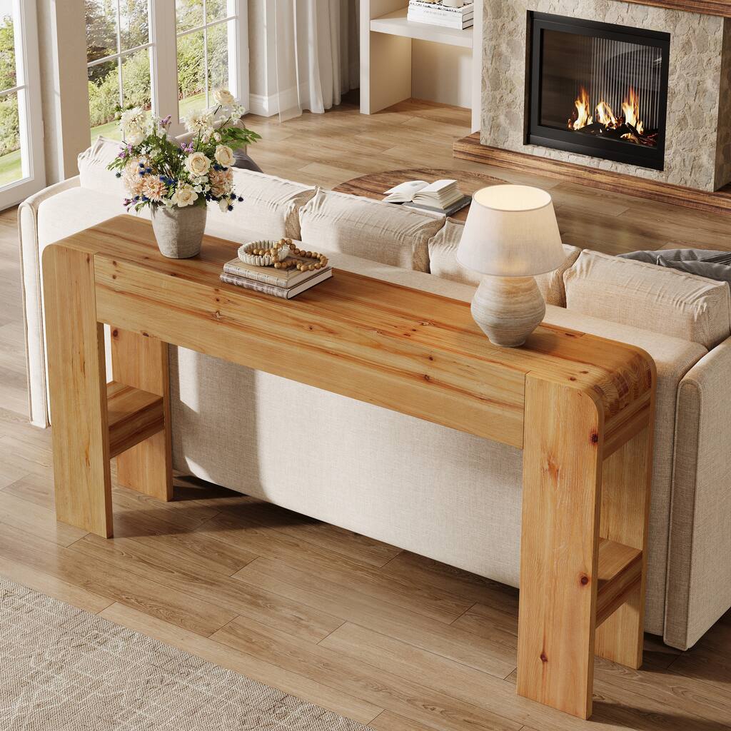63-Inch Farmhouse Console Table, Solid Wood Sofa Table Behind Couch
