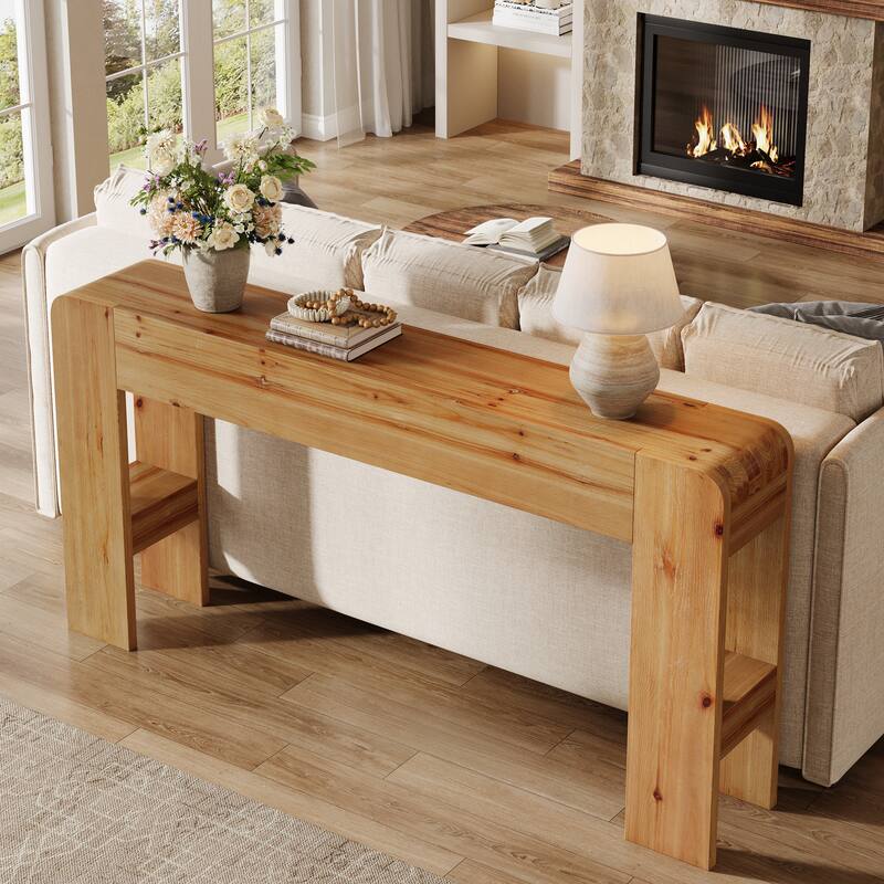 Solid Wood Console Table, 63-Inch Farmhouse Sofa Table Behind Couch
