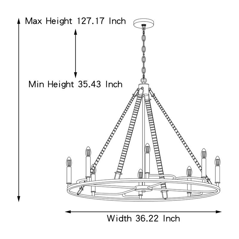 Modern 8 - Light Wagon Wheel Candle Style Chandelier - 36.22"x36.22"x31.69"