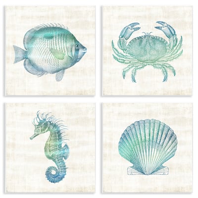 Stupell Aquatic Sea Life Impressions Wall Plaque Art Design By Susan Arnot (Set of 4)