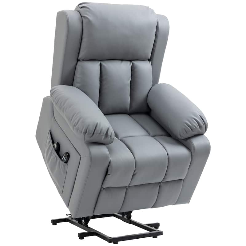 HOMCOM Electric Power Lift Chair, PU Leather Recliner Chair for Elderly with Vibration Massagge, Remote Control, Side Pockets