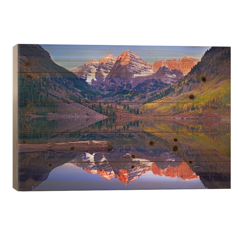 Maroon Bells Reflected In Maroon Bells Lake, White River National Forest, Colorado Print On Wood by Tim Fitzharris - Multi-Color - 26x40x1.5