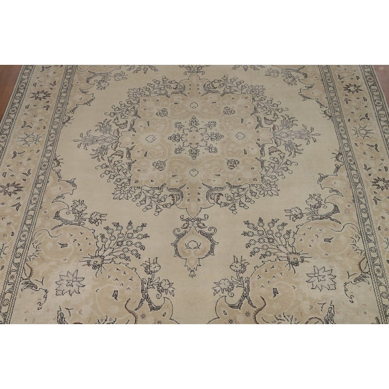 Medallion Tabriz Persian Rug Floral Hand-Knotted Wool Carpet - 9'8"x 13'2"