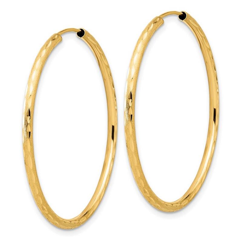 Curata 14k Yellow Gold Polished Satin Sparkle Cut Endless Hoop Earrings - 39.9x2mm