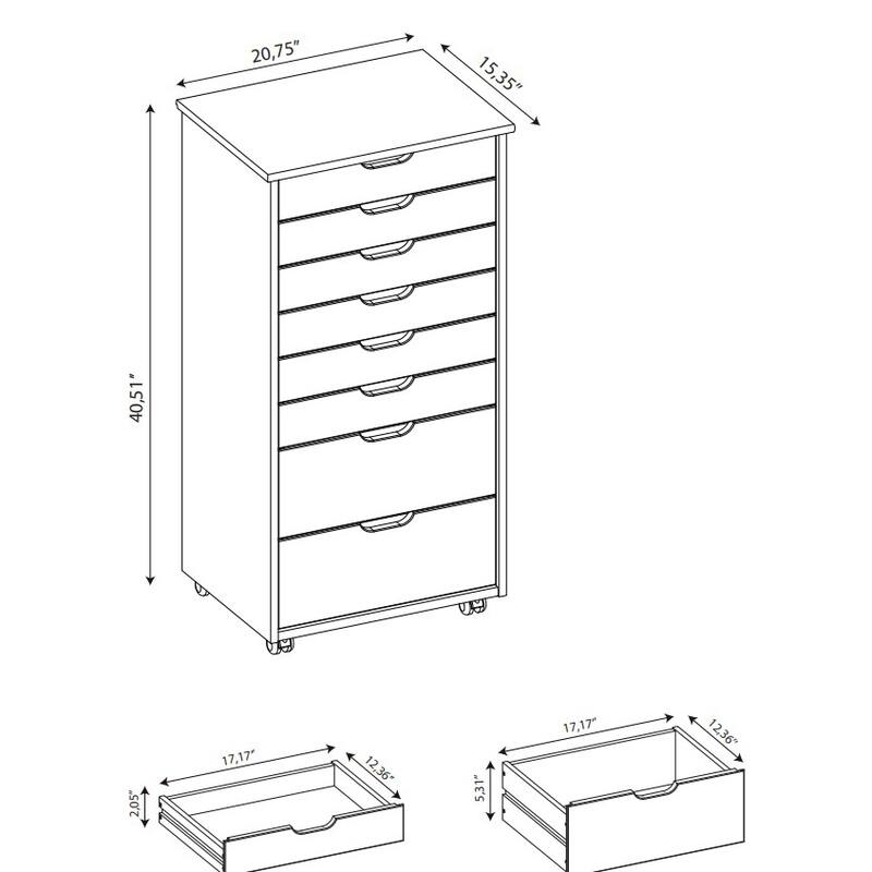 Bridgton Black Eight Drawer Rolling Storage Cart - 20.75"w x 15.38"d x 40.25"h