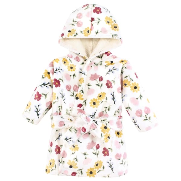 slide 1 of 1, Hudson Baby Infant Girl Mink with Faux Fur Lining Pool and Beach Robe Cover-ups, Soft Painted Floral 0-6 Months - Soft Painted Floral