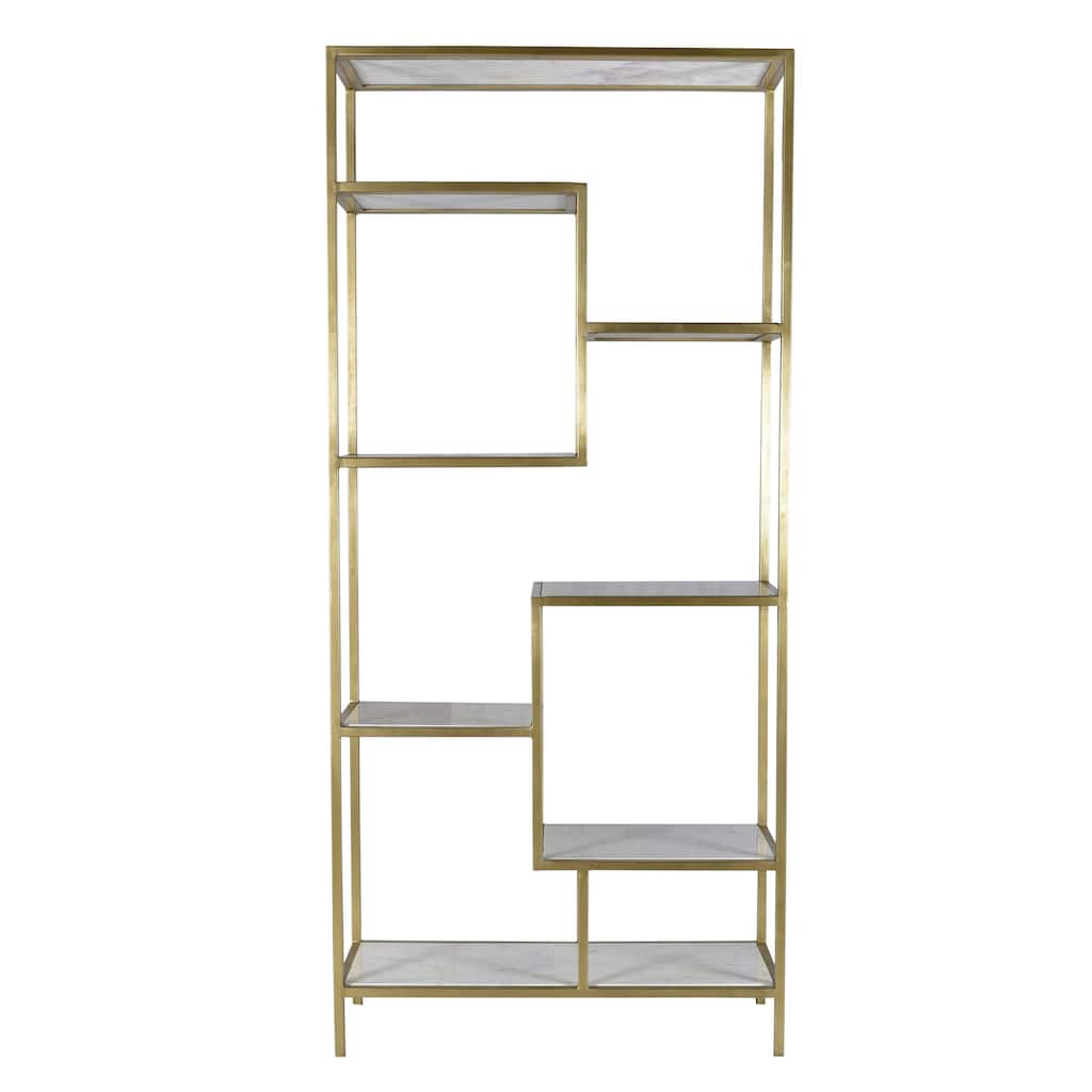 Cairo Brushed Brass and White Marble Modern 80-inch Tall Bookcase