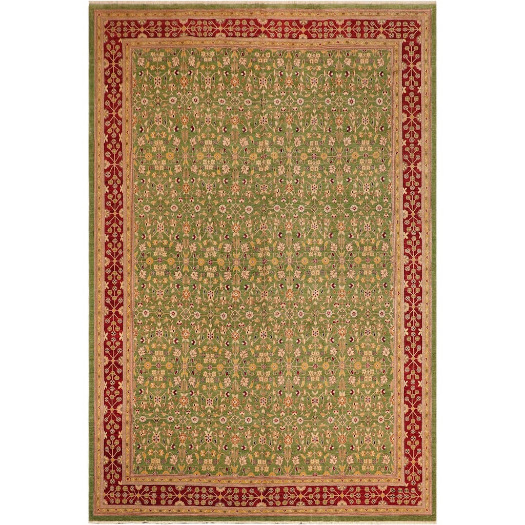 Boho Chic Ziegler Enedina Green Red Hand-Knotted Wool Rug - 11'10'' x 17'10''
