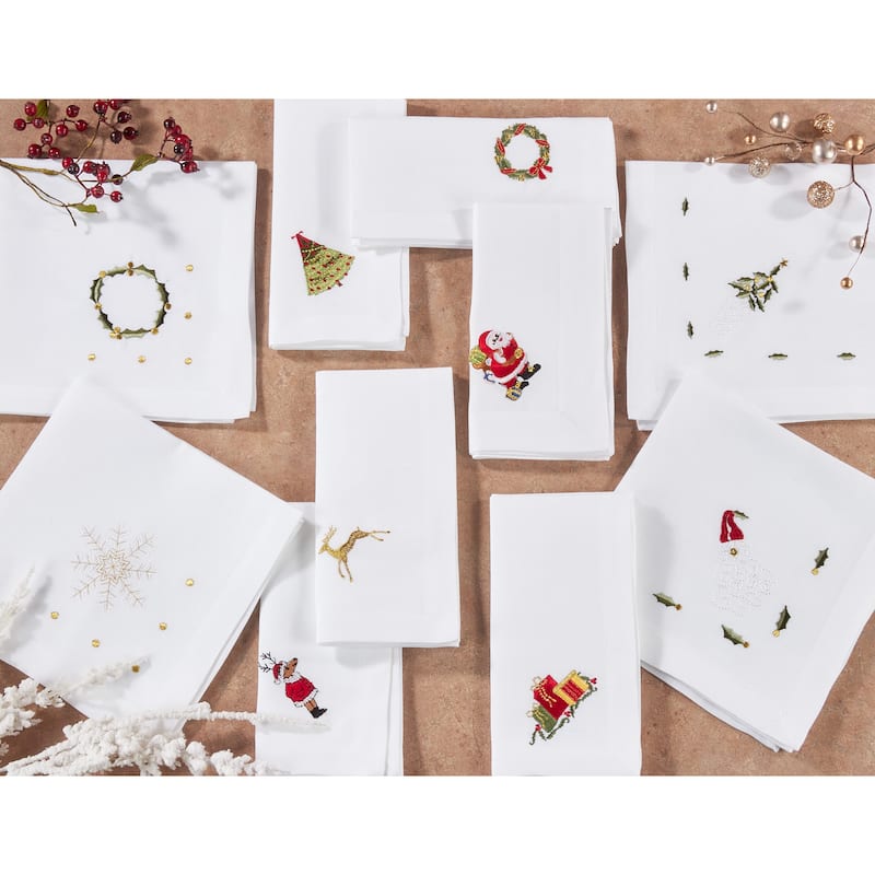 Embroidered Table Napkins With Gold Reindeer Design (Set of 4) - 20"x20"