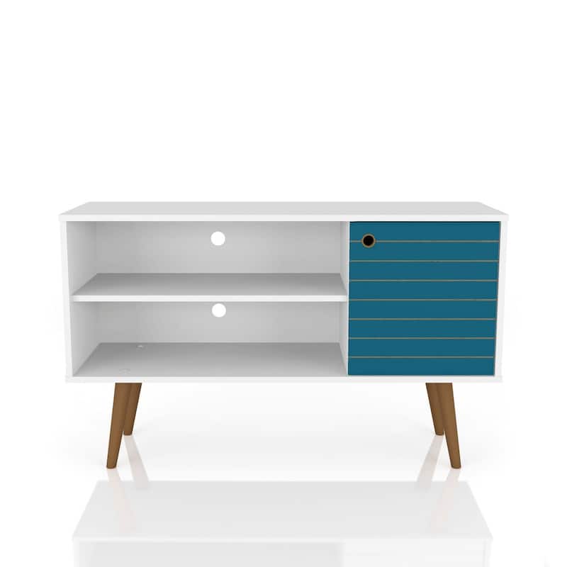 Mid Century Modern Liberty Storage Media Cabinet Console - Blue