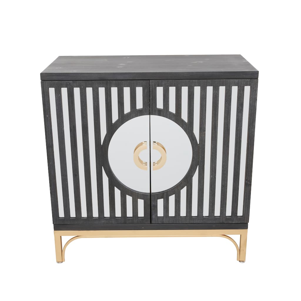 Wooden Geometric 2 Door Cabinet - Black - Roche River Decor - 16"W x 32"L x 32"H