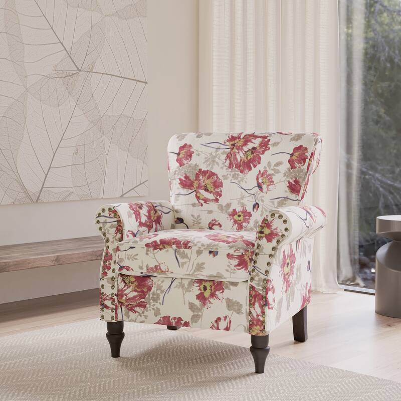 Living Room Armchair with Nailhead Trim - 29.9"W x 29.9"H x 32.9"D - Pattern White