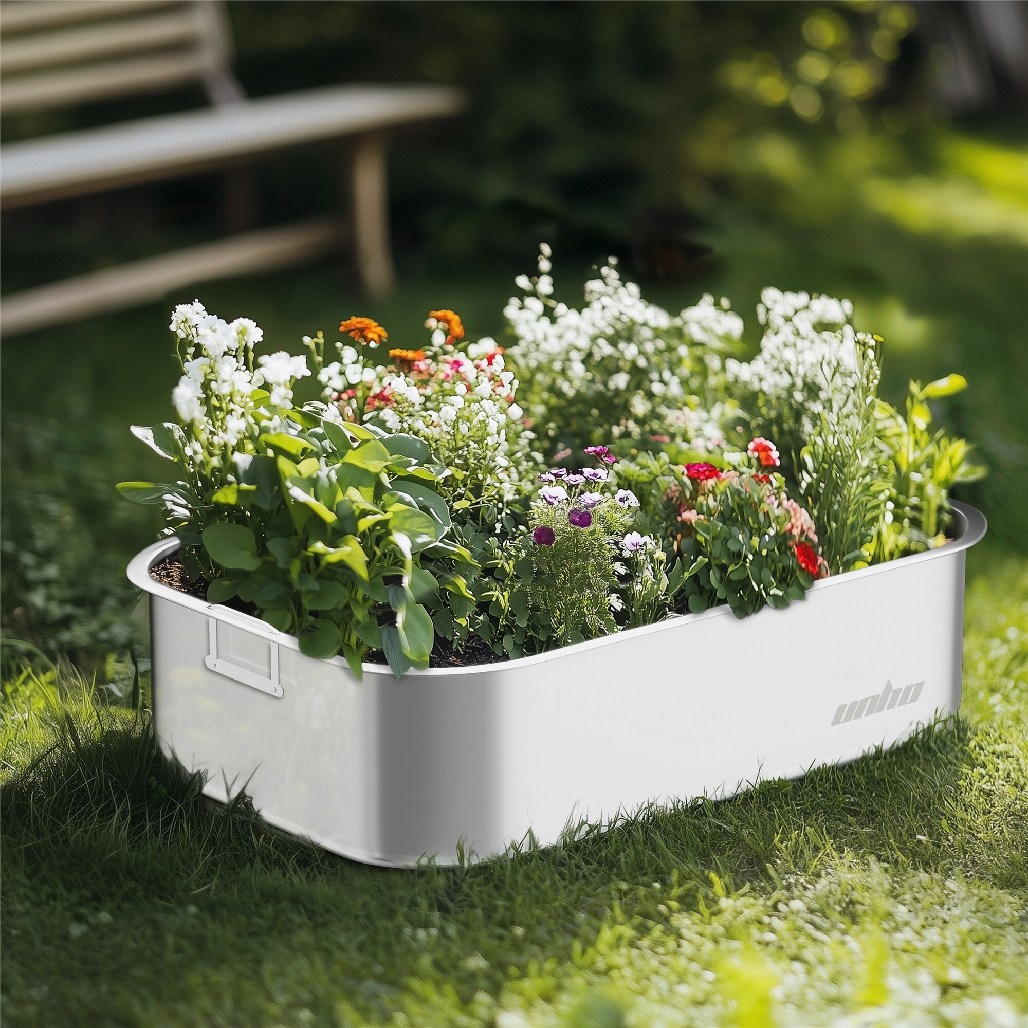 S.S PLANTS　653035 3-Piece Stainless Steel Planter Box Set, Rectangular, Silver - Bed