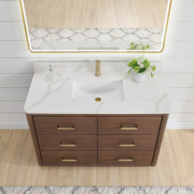Porto Bath Vanity with White Quartz Stone Top and Mirror