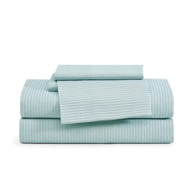 Tommy Hilfiger Printed Cotton Percale Sheet Set - Highland Ticking Stripe Green - Twin XL