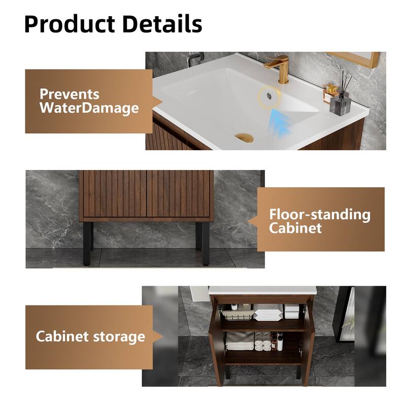GDFStudio - Niall Modern Mid-Century Freestanding Bathroom Vanity with Soft Close Doors & Large Storage Spaces, WITHOUT Sink