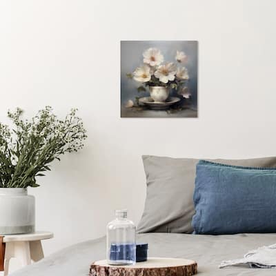 Wynwood Studio Canvas Floral and Botanical Jasmine Fragrance White and Silver Traditional Wall Art Canvas Print