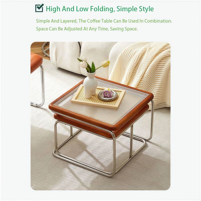 Modern Small Cherry Rattan & Glass Nesting Dining Tables