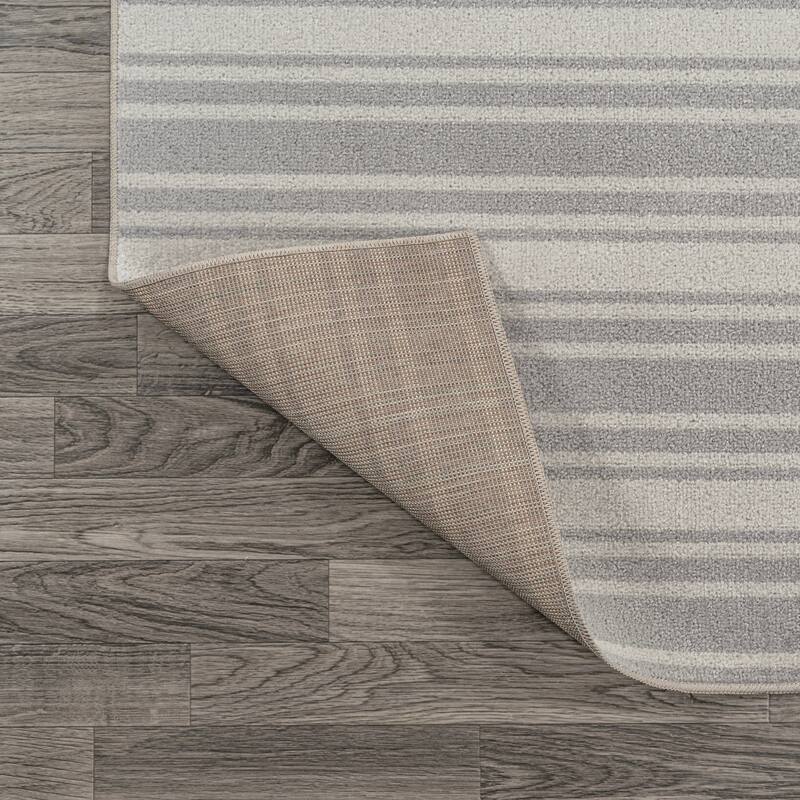 JONATHAN Y Maze Two-Tone Striped Classic Low-Pile Machine-Washable Cream/Light Gray Area Rug