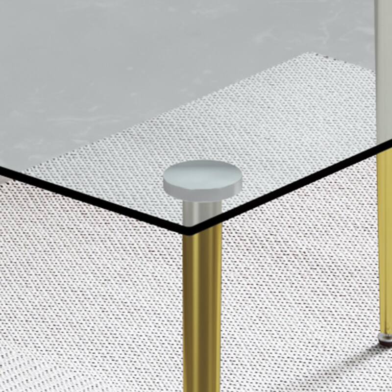 Modern Luxury Dining Set Rectangular Tempered Glass Table 4 Transparent Chairs Gold Legs