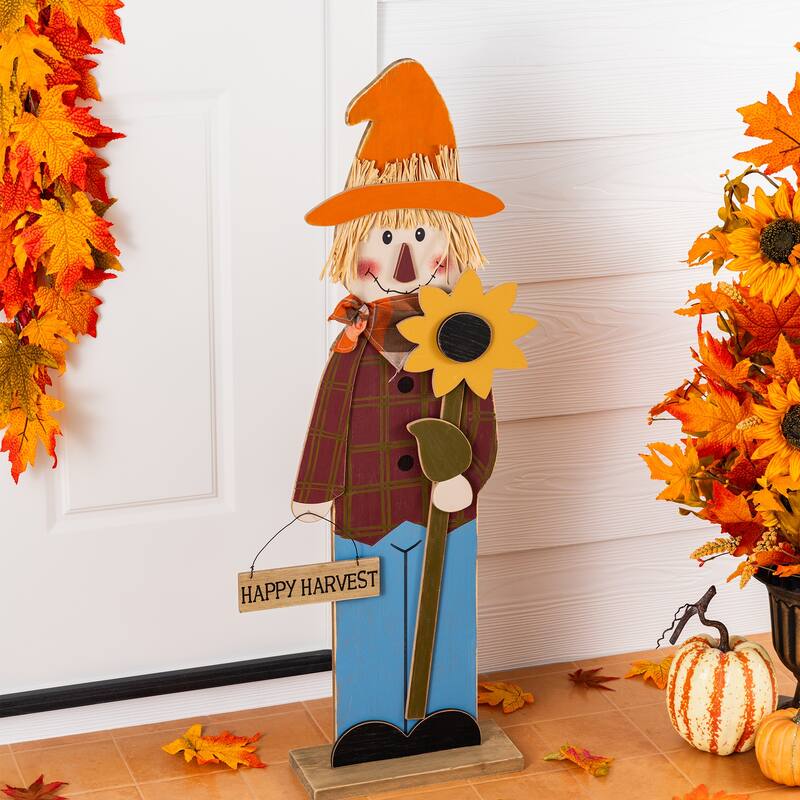 Glitzhome 36"H Fall Solid Wood Scarecrow Porch Decor(KD) - 36''H