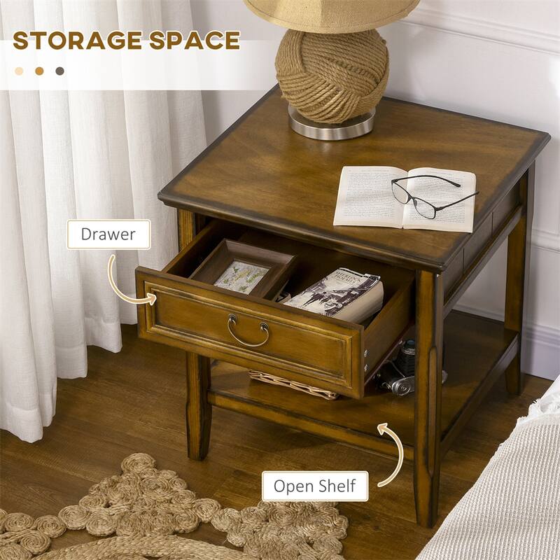 Side Table, Vintage End Table with Drawer and Open Shelf, Beside Table