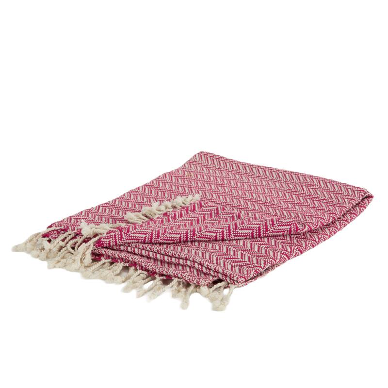 HomeRoots 50" X 60" Hot Pink Cotton Woven Chevron Throw Blanket with Fringe