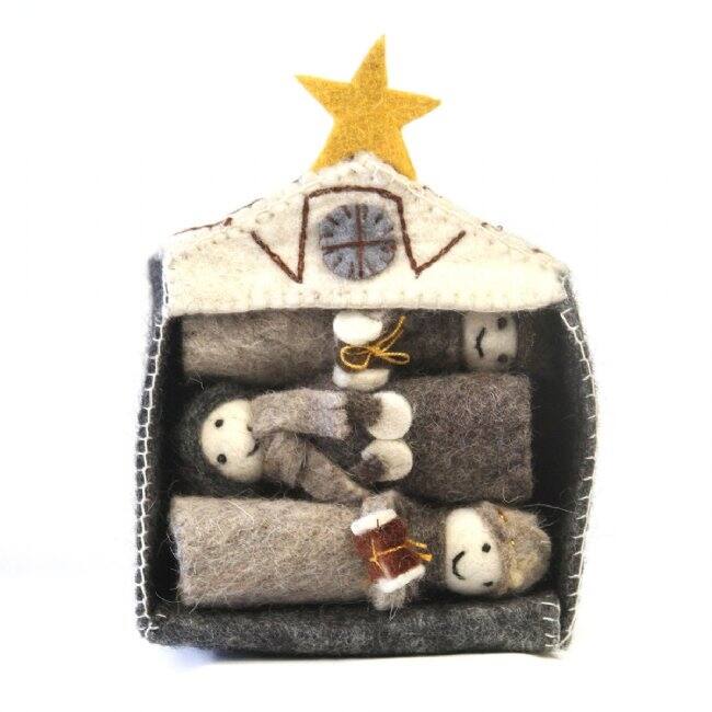 Handmade Felted Wool Christmas Nativity Set, 12 Piece
