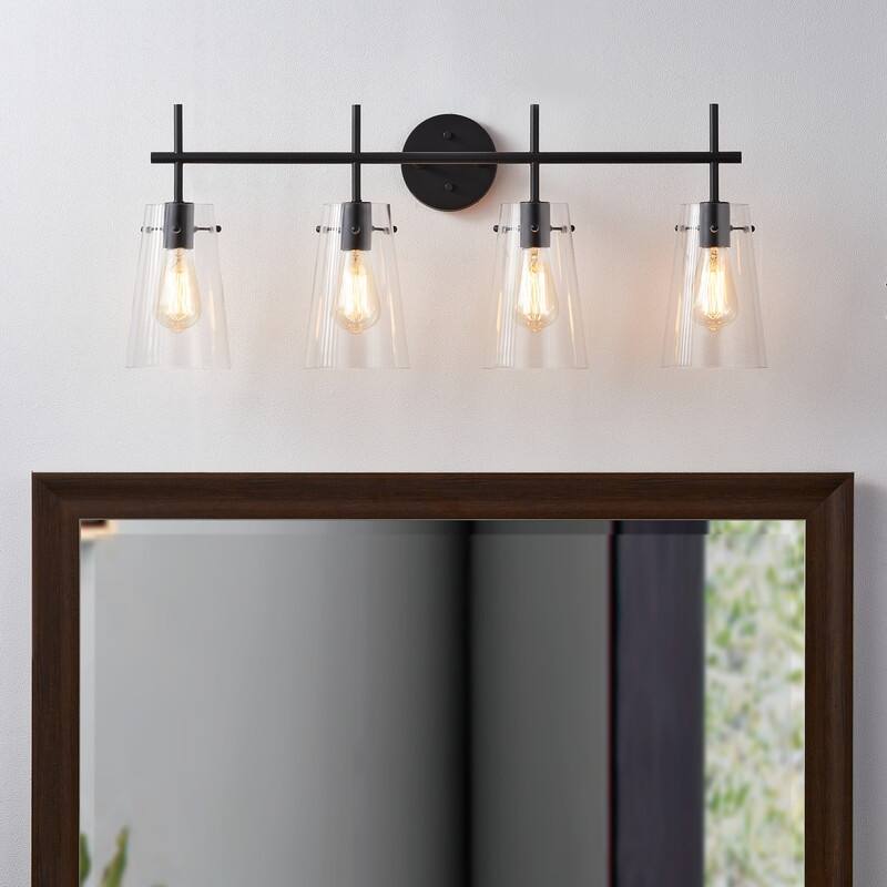 KAWOTI 4-Light Modern Bathroom Vanity Light with Glass Shade