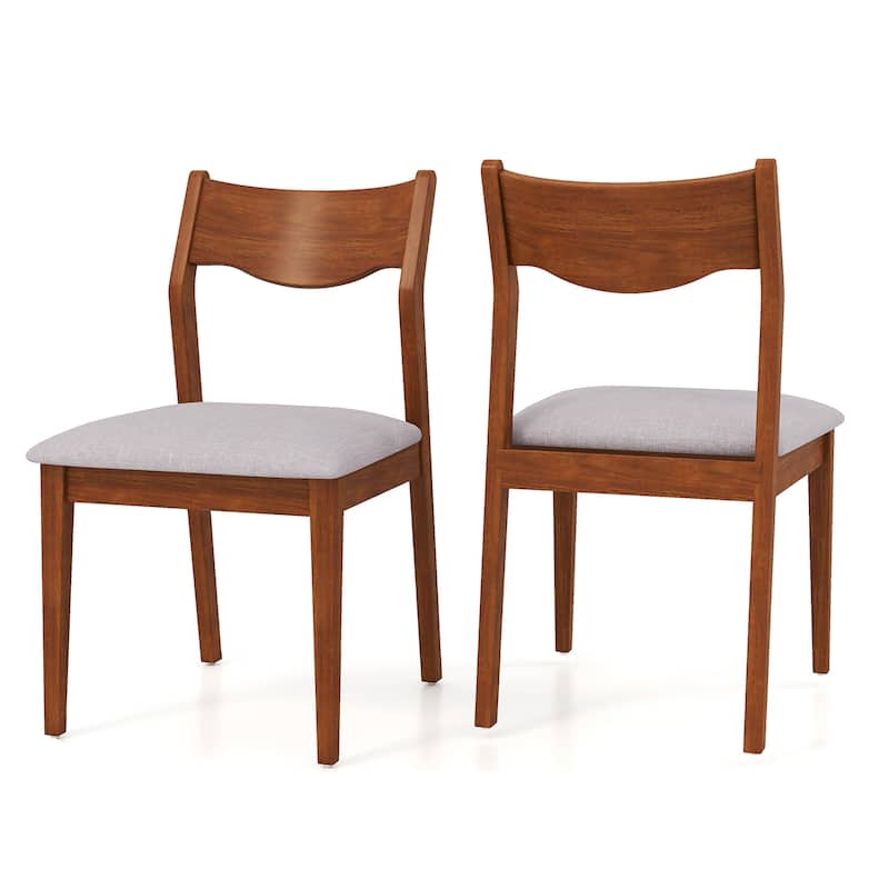 Gymax Wooden Dining Chair Set of 2 w/ Rubber Wood Frame Wide Padded - Walnut - Set of 2