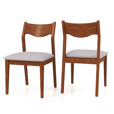 Gymax Wooden Dining Chair Set of 2 w/ Rubber Wood Frame Wide Padded