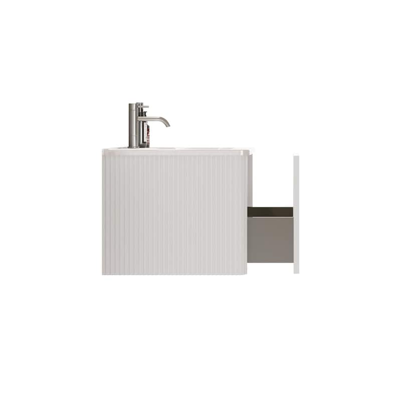 Modern Wall Mounted Striped Bathroom Vanity with Ceramic Sink