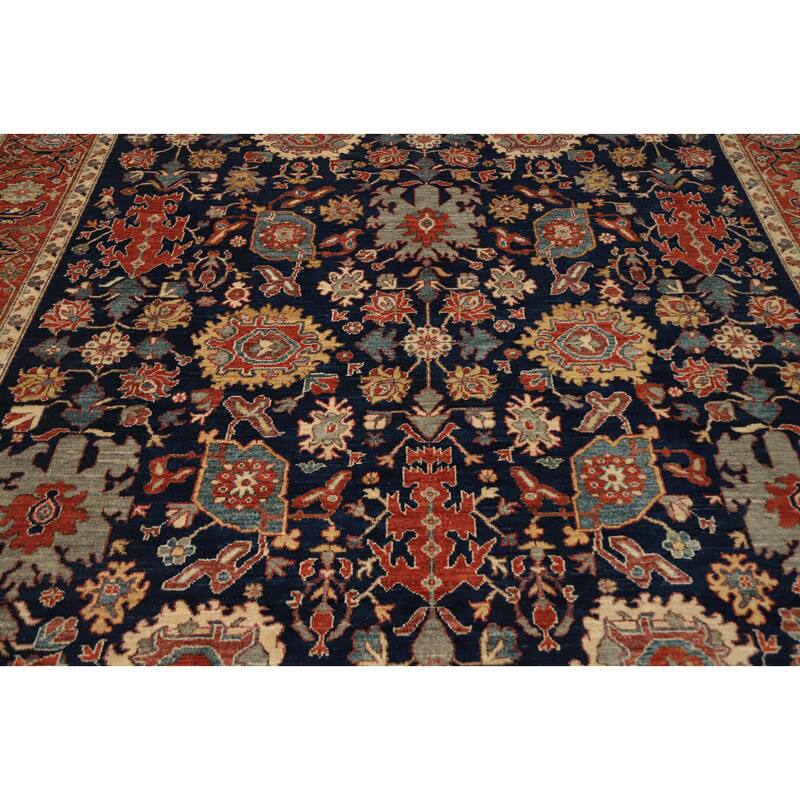Hand Knotted Oriental 100% Wool Carpet Traditional All-Over Navy Blue & Blues Ziegler Area Rug - 9' 10'' X 8' 0''