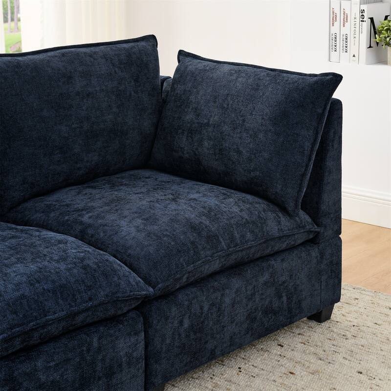 Chenille Upholstered Sectional Sofa with 2 Ottoman Chaise Lounge and Throw Pillows, Deep Seat Sleeper Cloud Couches, 4 Seat