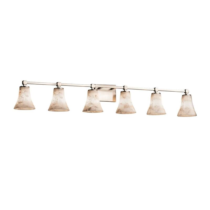 Justice Design Alabaster Rocks Tetra 6-light Brushed Nickel Bath Bar, Round Flared Shade - Brushed Nickel