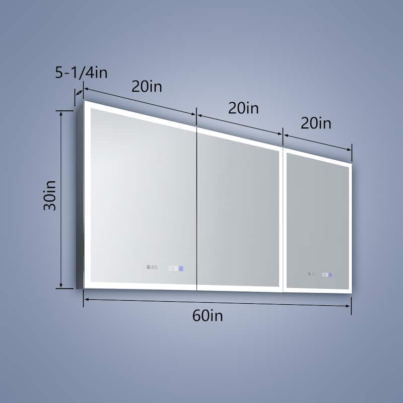 ExBrite 36" x 30" LED Lighted Bathroom Medicine Cabinet with Mirror,Recessed or Surface Mount,Defog