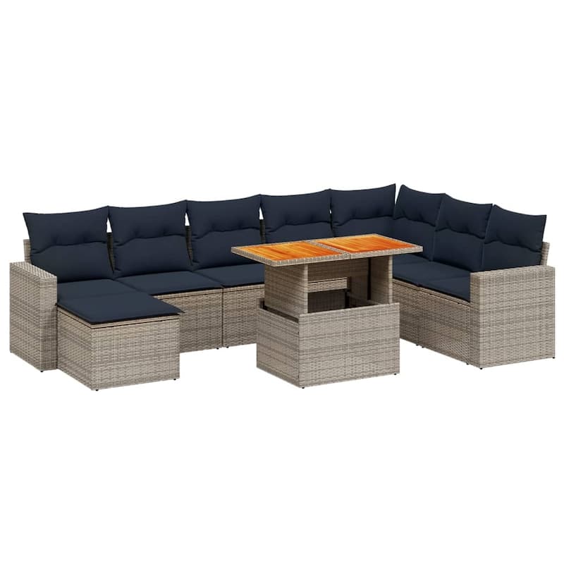 vidaXL Patio Sofa Set with Cushions Outdoor Furniture 9 Piece Poly Rattan - 24.4 x 24.4 x 27.2