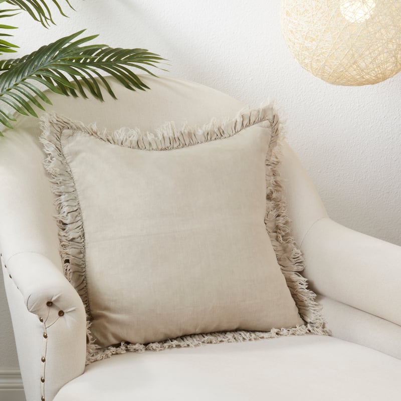 Ruffled Linen Down Filled Throw Pillow