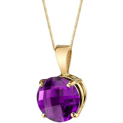 14k Yellow Gold Round Cut 1.75 cts Amethyst Pendant
