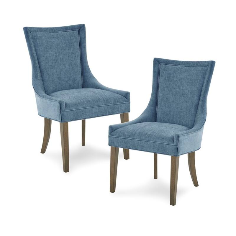 Roomfitters 39-Inch High Back Dining Side Chair (Set of 2), Solid Wood Legs in Ultra Gray Finish, Blue