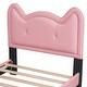 preview thumbnail 27 of 26, Cute Pine Wood Upholstered Platform Bed, Cartoon Ears Headboard, Sturdy Construction