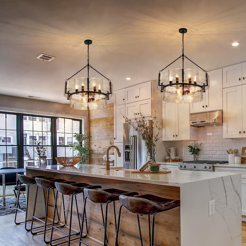 Dimmable Large Drum Glass Chandelier for Dining Room High Ceiling Living Room