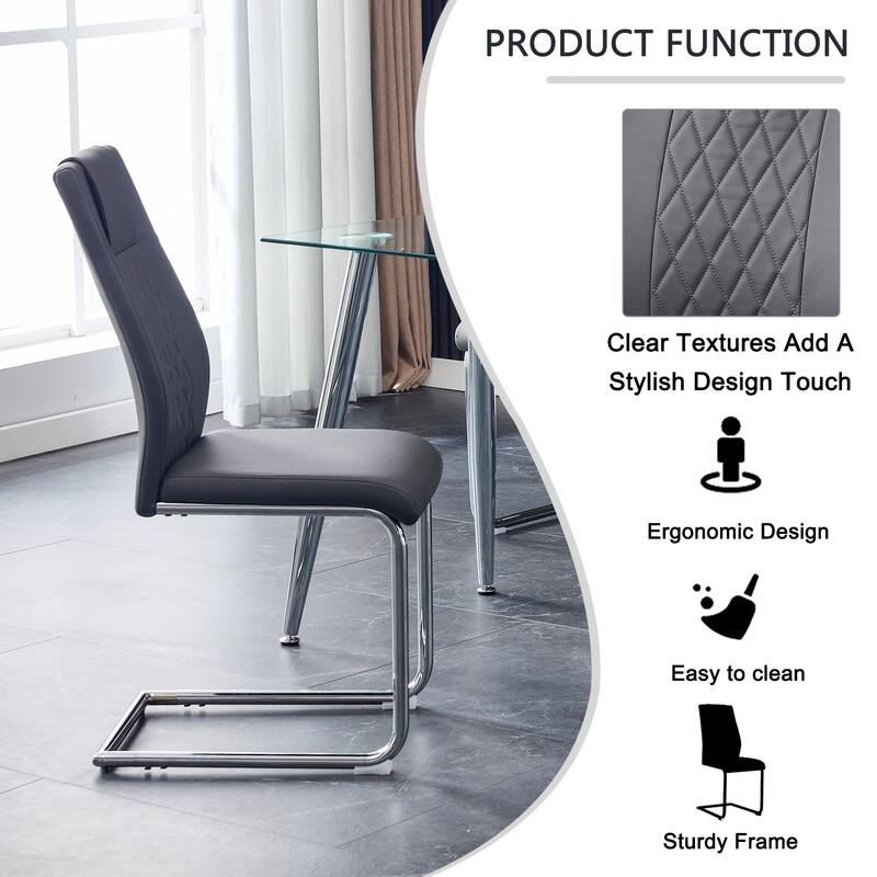 4-Piece Set of PU Leather Padded Modern Dining Chairs, Suitable for Dining Room or Living Room