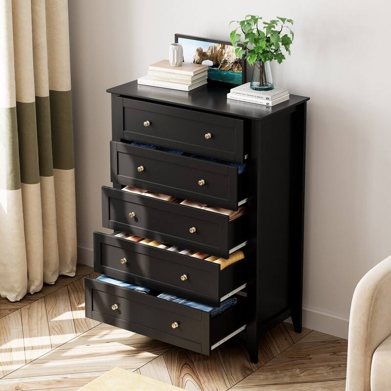 5 Drawer Dresser with Deep Drawers and Nickel Round Handle