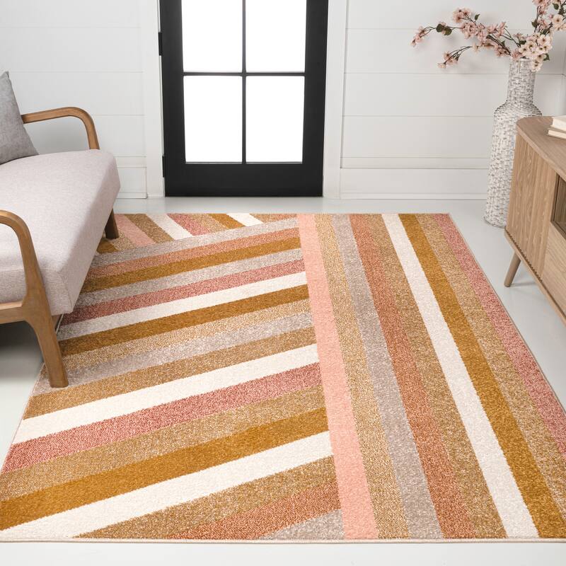 JONATHAN Y Kingdarr Rainbow Contemporary Stripe Multi Area Rug - 2x8 - Red/Gold/Cream