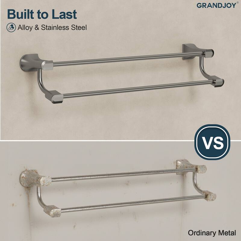 GRANDJOY 4-Piece Stainless Steel Bathroom Hardware Set with Wall Mount Double Towel Bar