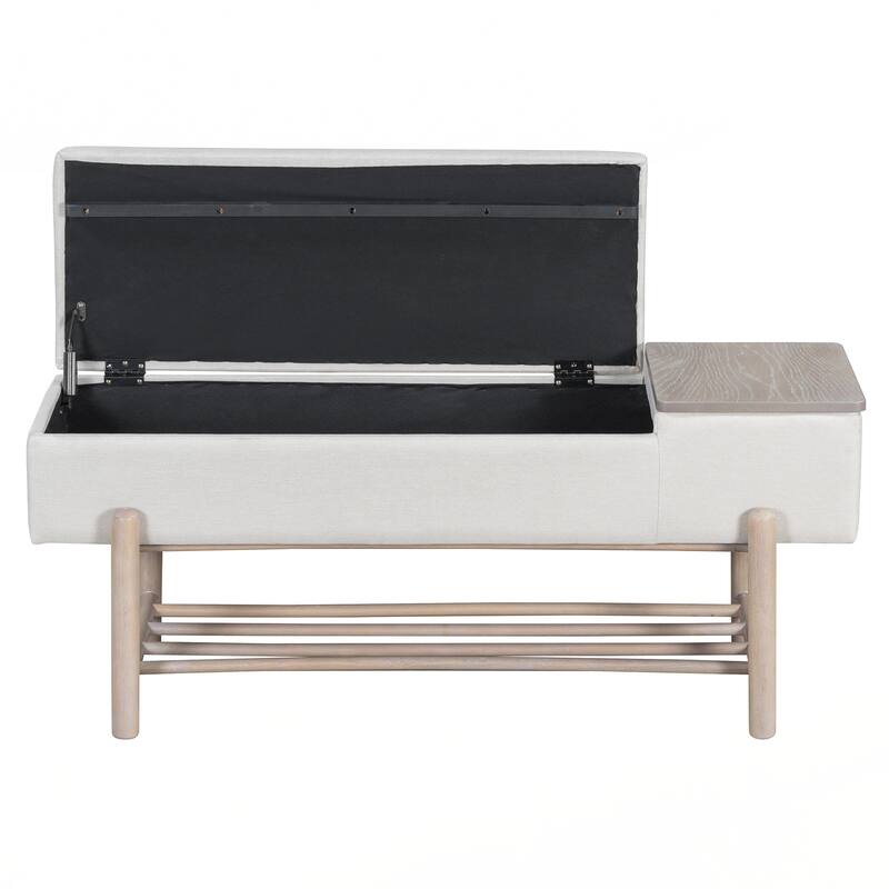 Farmhouse Upholstered Storage Bench with Hidden Compartment, Modern Entryway Bench for Living Room, Entryway
