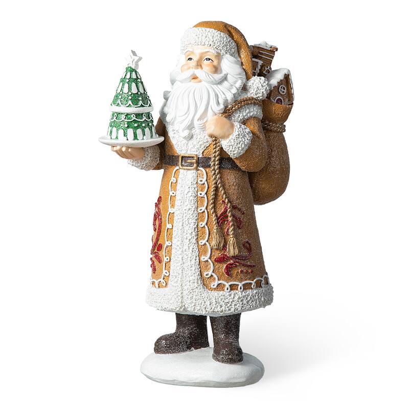 Glitzhome 11.5"H Resin Christmas Gingerbread Santa Table Decor Holiday Ornaments