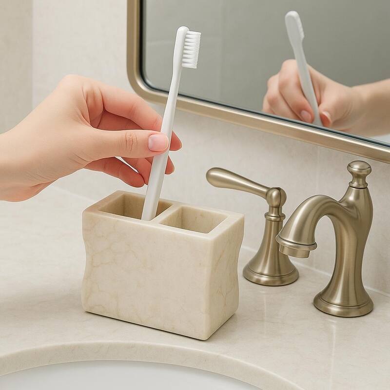 Creative Home Champagne Marble Toothbrush Holder, Tooth Brush Holder - Beige